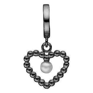 Christina Collect 925 Sterlingsilber Bubbly Pearl Love Schwarz rhodiniertes Blasenherz mit kleiner Perle, Modell 610-B59